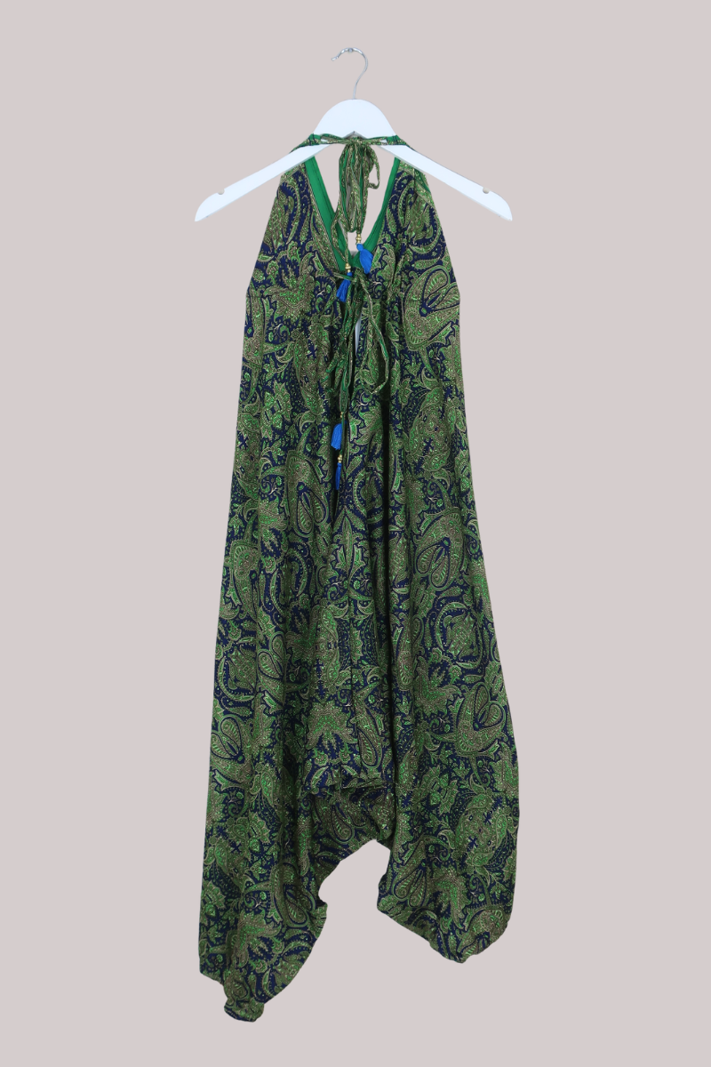 Medusa Harem Jumpsuit in Intricate Jade Paisley - Free Size L