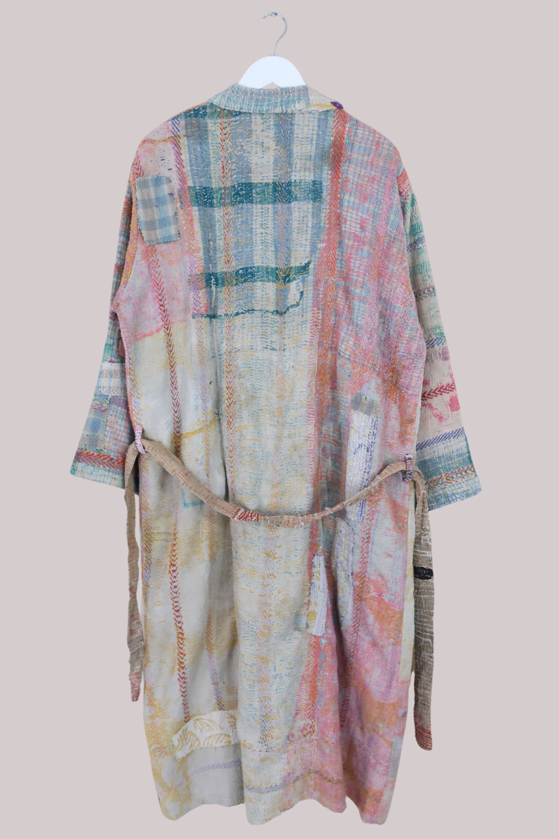Vintage Kantha Robe in Watercolour Patchwork - Free Size