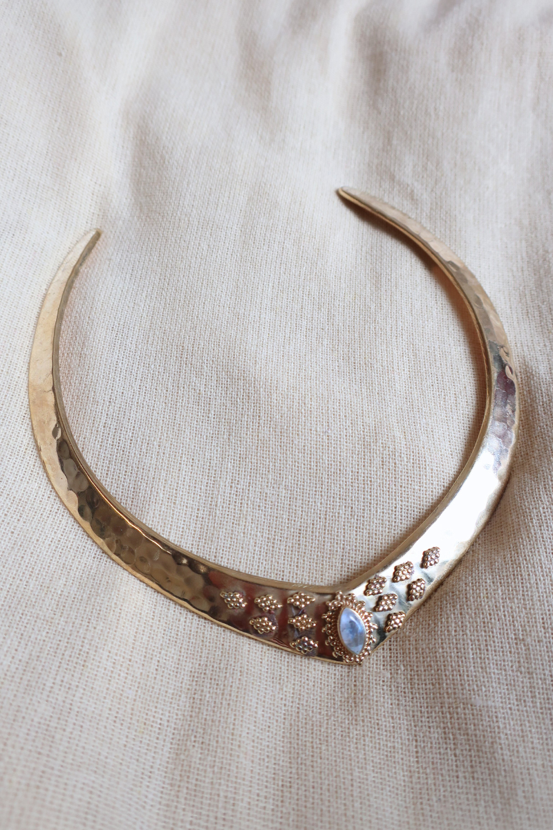 Wanda Torque Necklace in Gold with White Moonstone