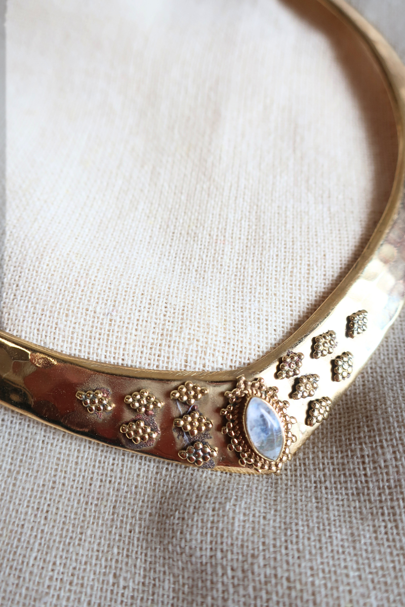 Wanda Torque Necklace in Gold with White Moonstone