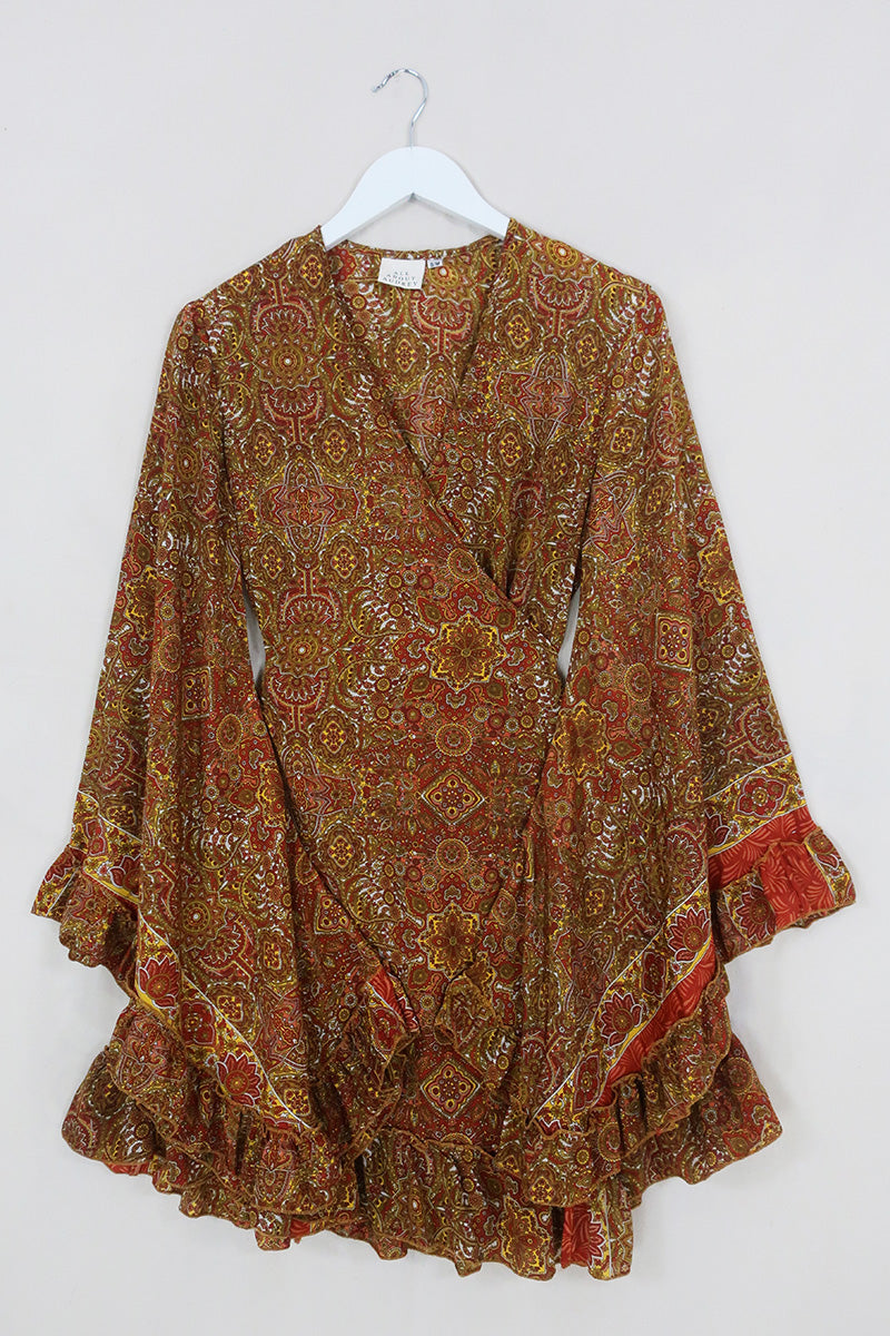 Venus Mini Wrap Dress in Lennon Gold Mandala by all about audrey