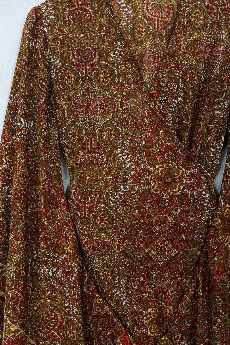 Venus Mini Wrap Dress in Lennon Gold Mandala by all about audrey