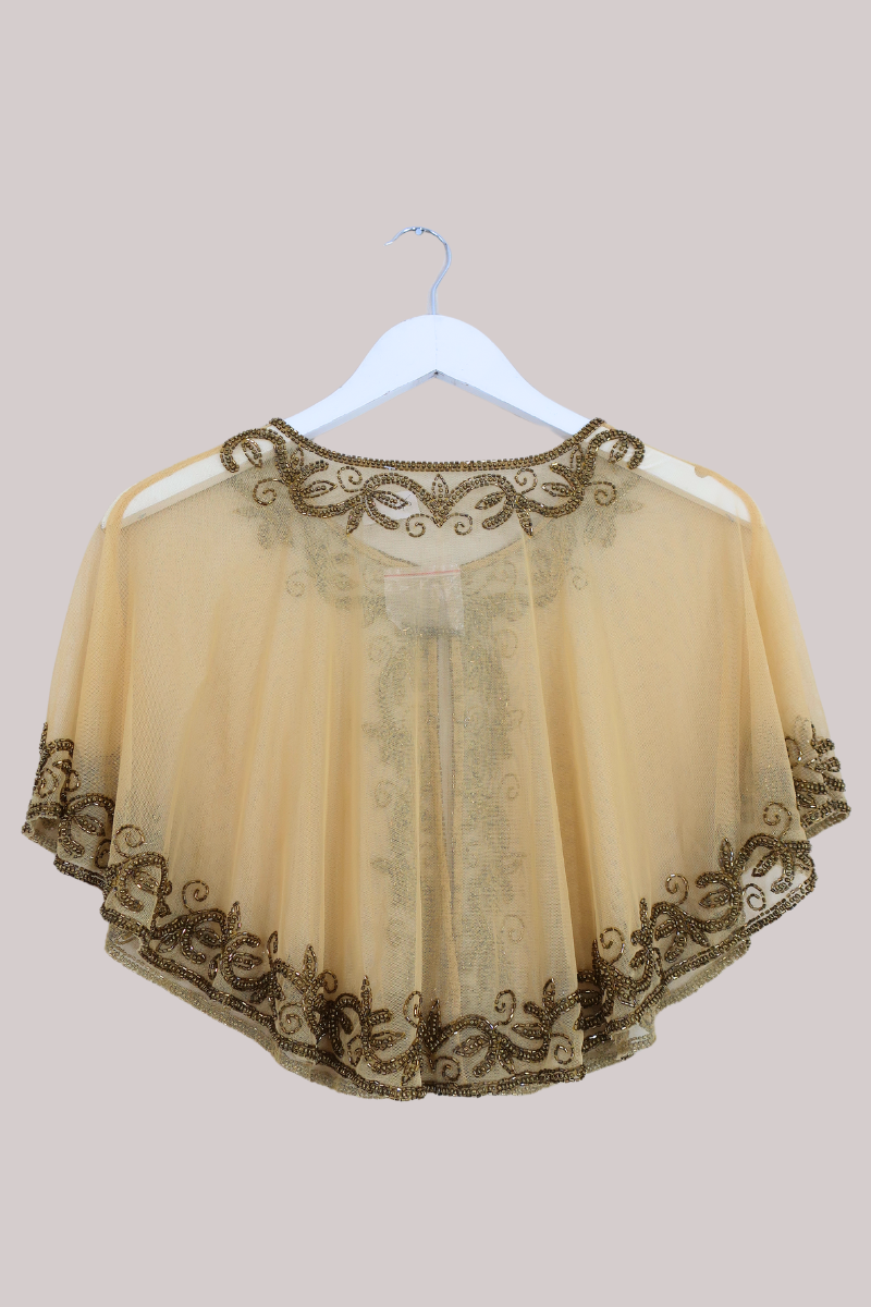 Beaded Sheer Cloak in Butter Yellow