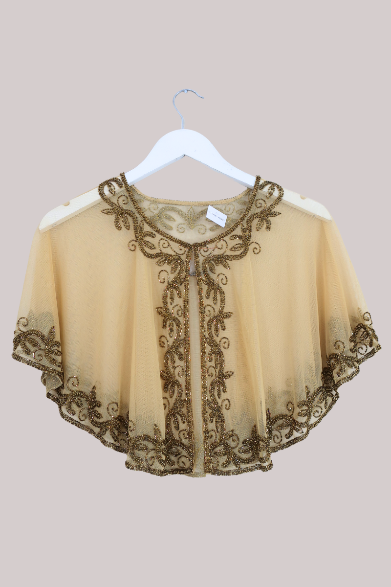 Beaded Sheer Cloak in Butter Yellow