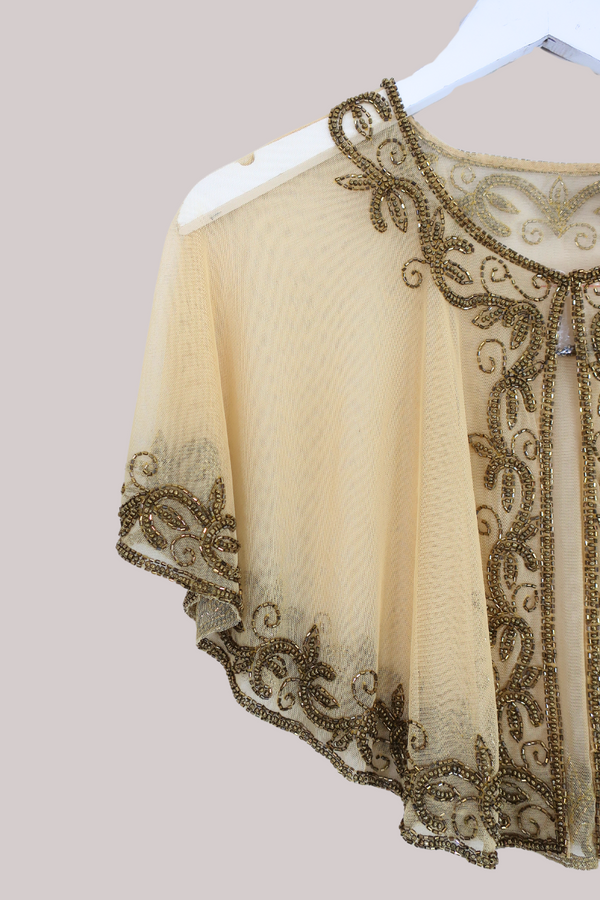 Beaded Sheer Cloak in Butter Yellow