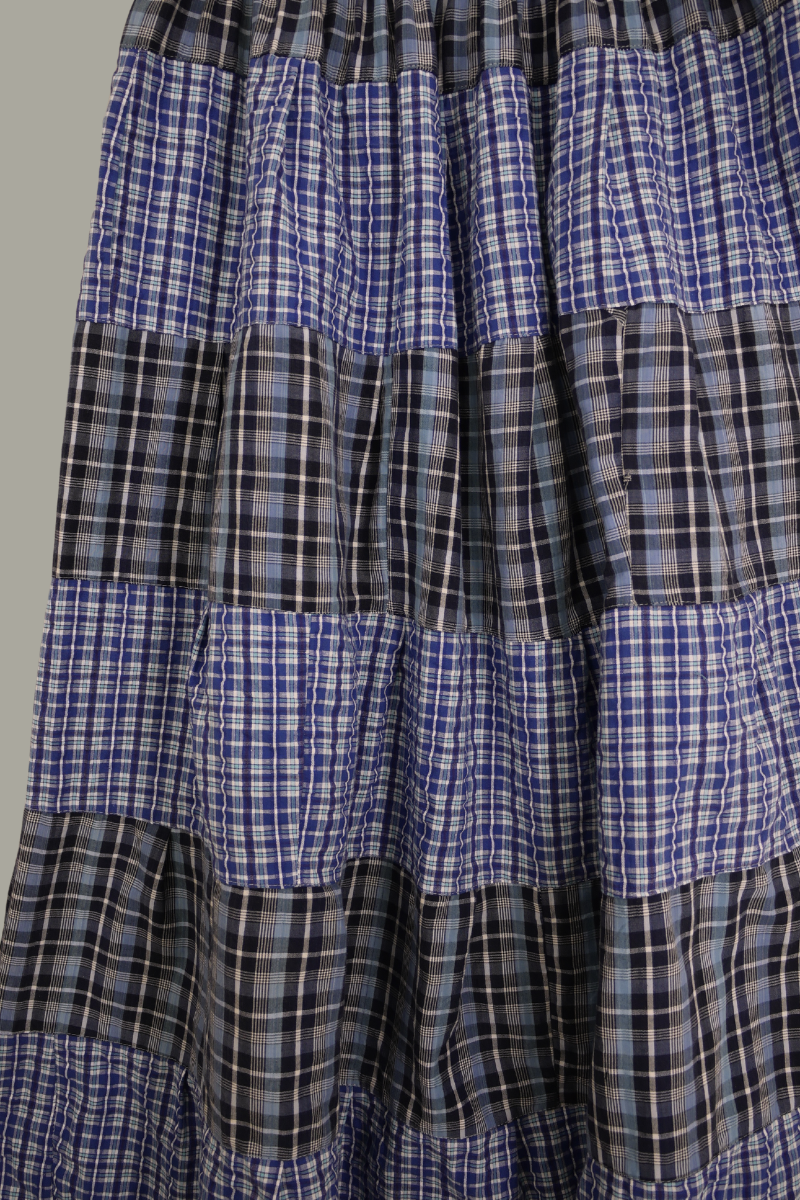 Adelaide Patchwork Maxi Skirt in Bonny Blue Contrasting Check