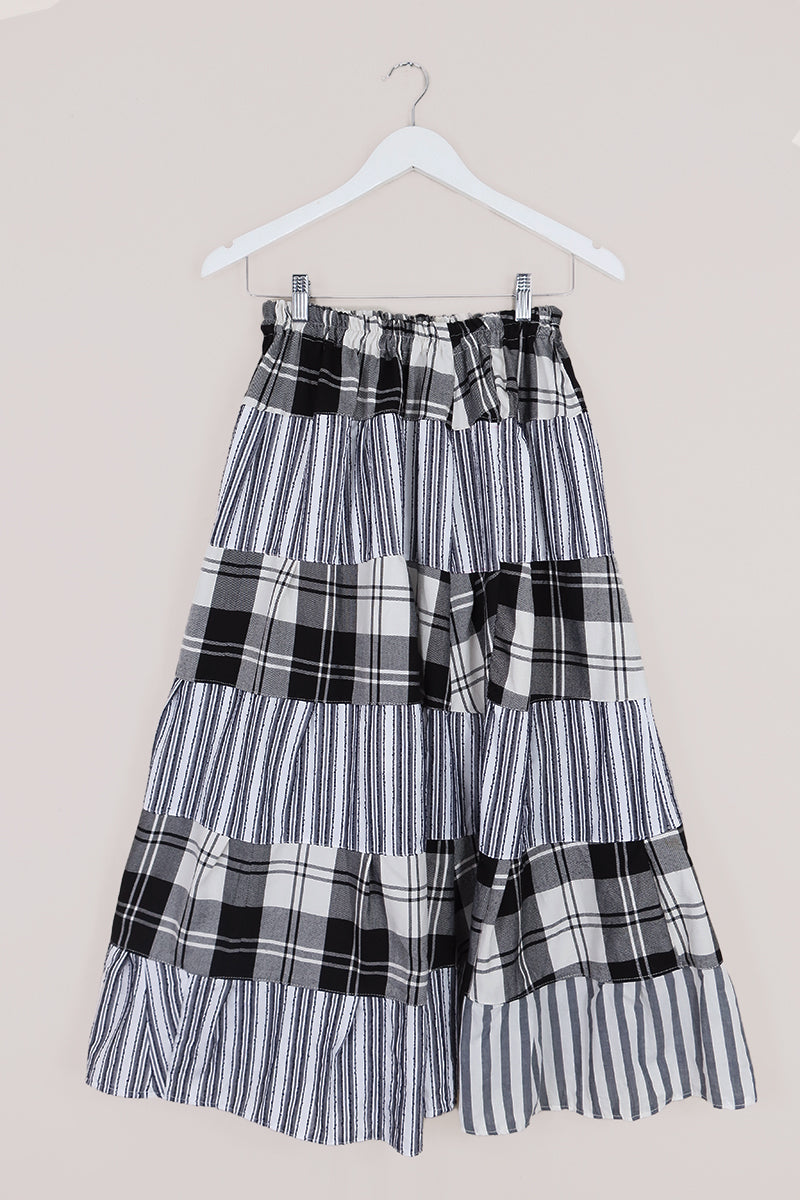 Adelaide Patchwork Maxi Skirt in Salt White Pinstripe by All About Audrey
