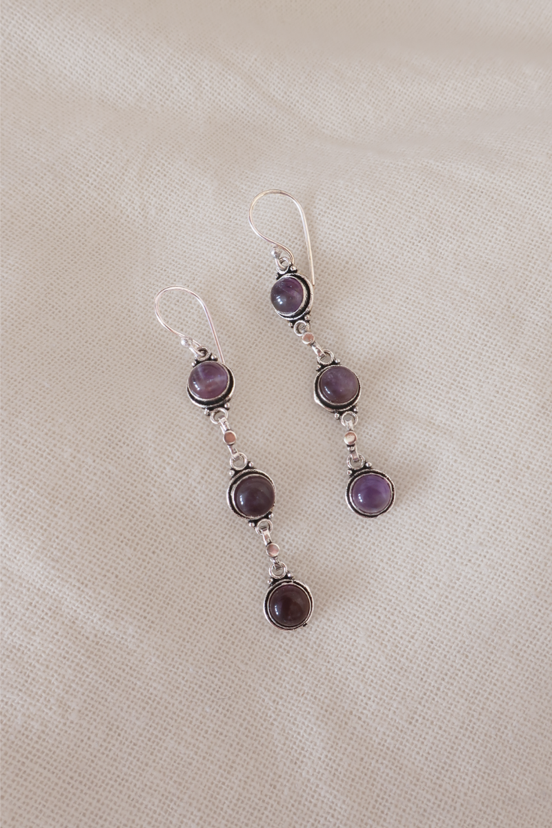 Amethyst Beads Silver Plated Earrings