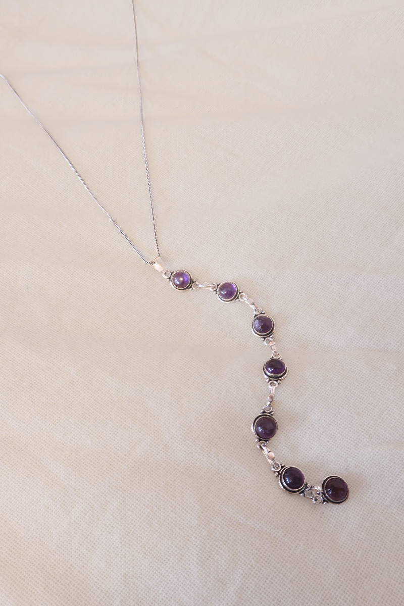 Amethyst Droplets Silver Plated Necklace