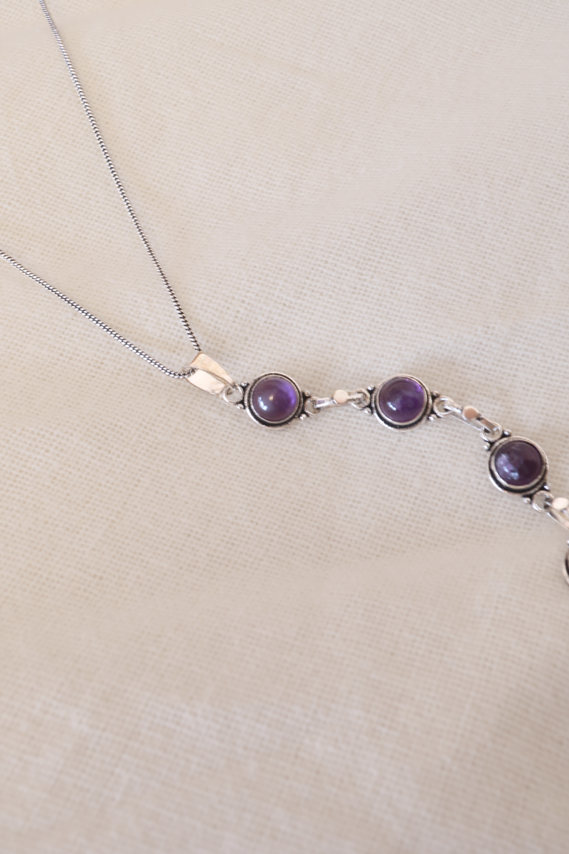 Amethyst Droplets Silver Plated Necklace