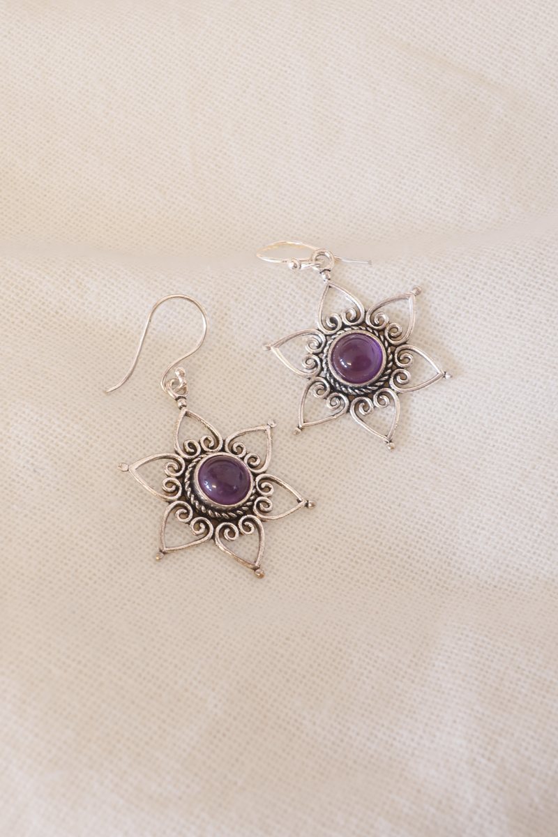 Amethyst Petal Silver Plated Earrings