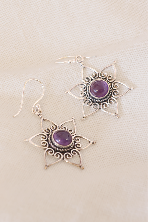 Amethyst Petal Silver Plated Earrings