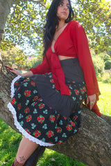 70's Vintage Skirt - Black & White Polka Dots with a Bright Floral Pattern - XXS by all about audrey
