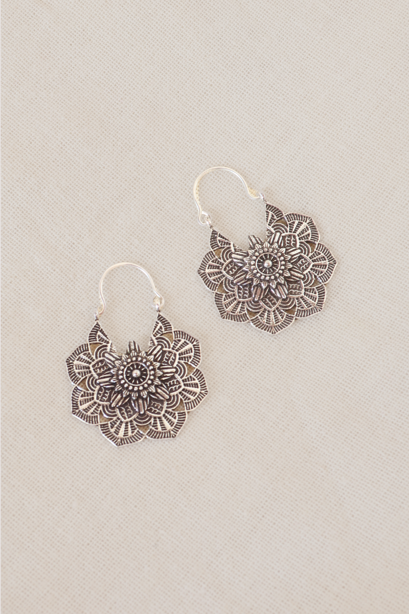 Antique Rosette Silver Plated Earrings