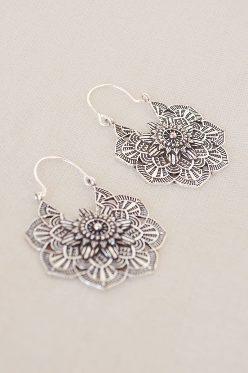 Antique Rosette Silver Plated Earrings