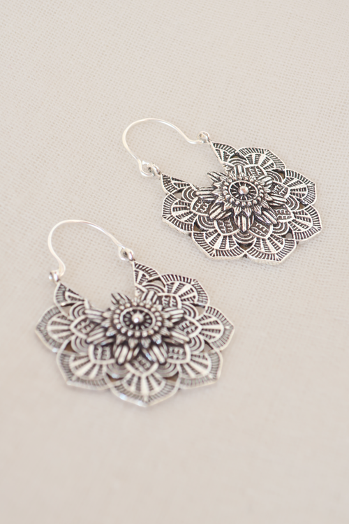 Antique Rosette Silver Plated Earrings