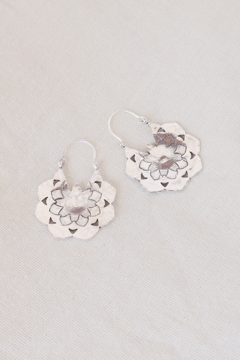 Antique Rosette Silver Plated Earrings