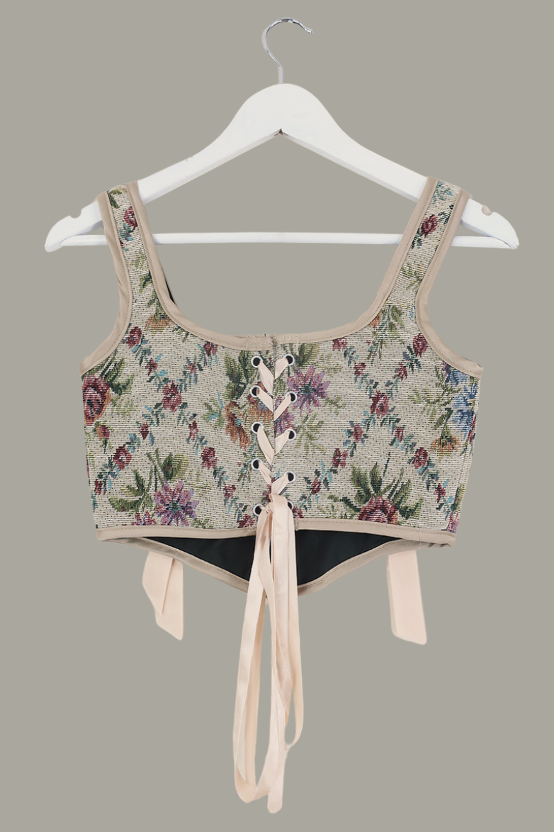 Antoinette Tapestry Corset in Cottagecore Cream by All About Audrey
