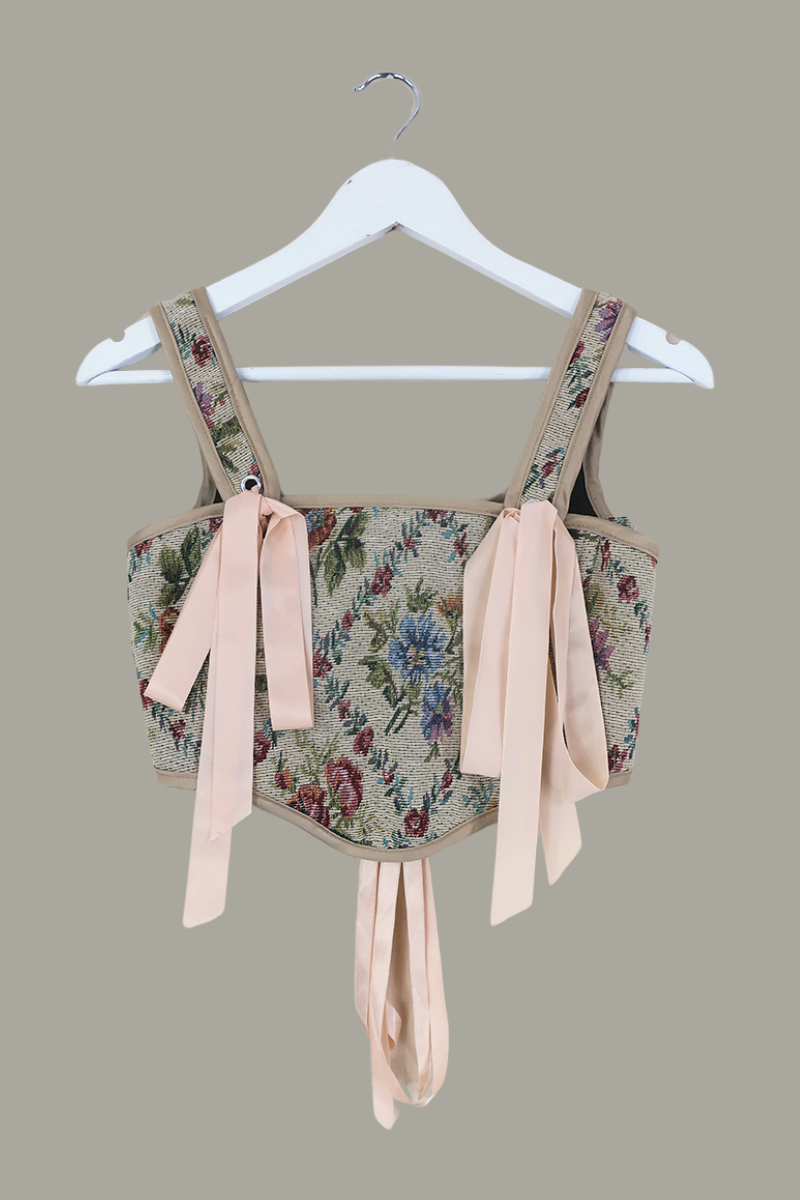 Antoinette Tapestry Corset in Cottagecore Cream by All About Audrey