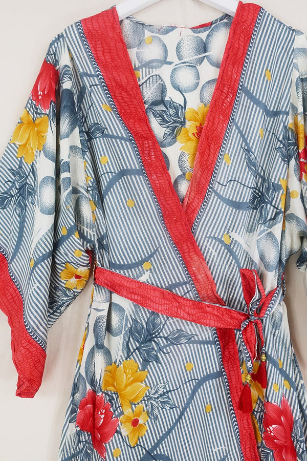 Aquaria Robe Dress - Ash & Flame Floral Bubbles - Vintage Sari - Free Size XXL by All About Audrey