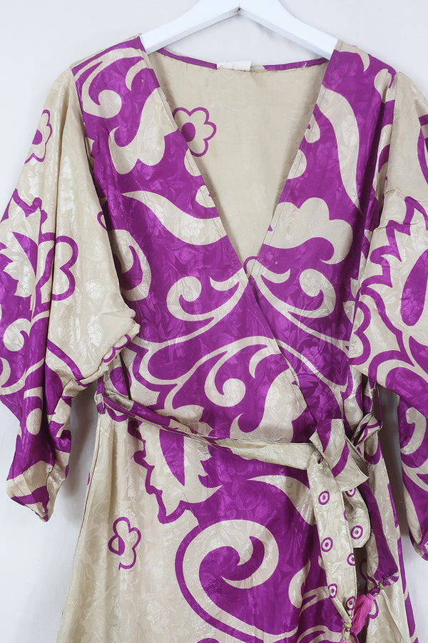SALE | Aquaria Robe Dress - Violet Fleur & Pine Jacquard- Vintage Sari - Free Size M/L