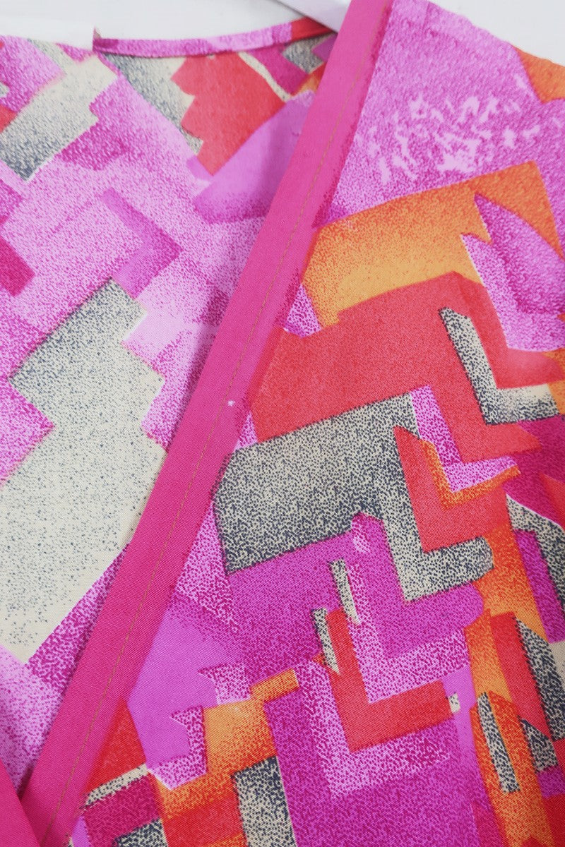 Aquaria Robe Dress - Pink Peach Mosaic - Vintage Sari - Free Size M/L by All About Audrey