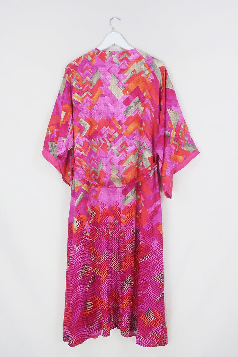 Aquaria Robe Dress - Pink Peach Mosaic - Vintage Sari - Free Size M/L by All About Audrey