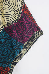 Aquaria Robe Dress - Stony Beige & Charcoal Swirls - Vintage Sari - Free Size XS