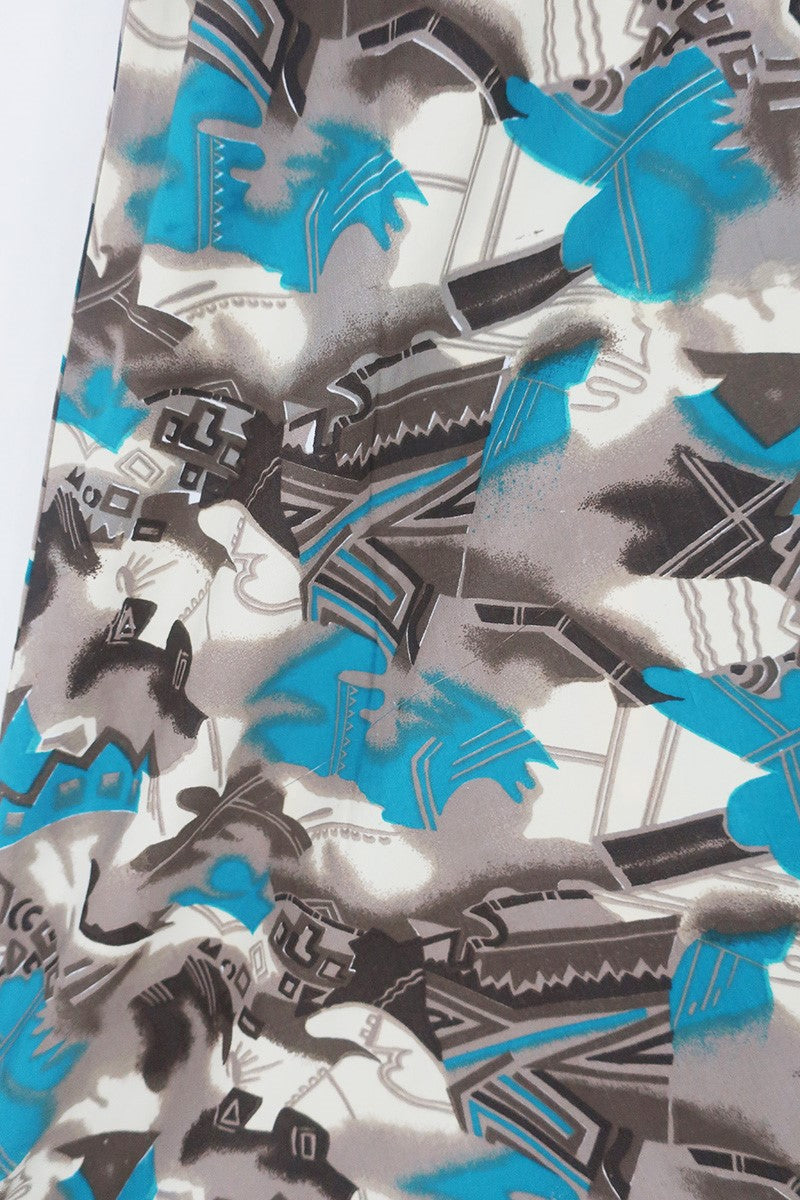 Aquaria Robe Dress - Teal & Taupe Abstract Fragments - Vintage Sari - Free Size M/L by All About Audrey