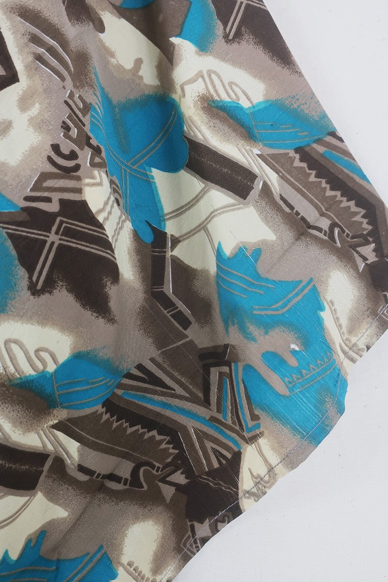 Aquaria Robe Dress - Teal & Taupe Abstract Fragments - Vintage Sari - Free Size M/L by All About Audrey