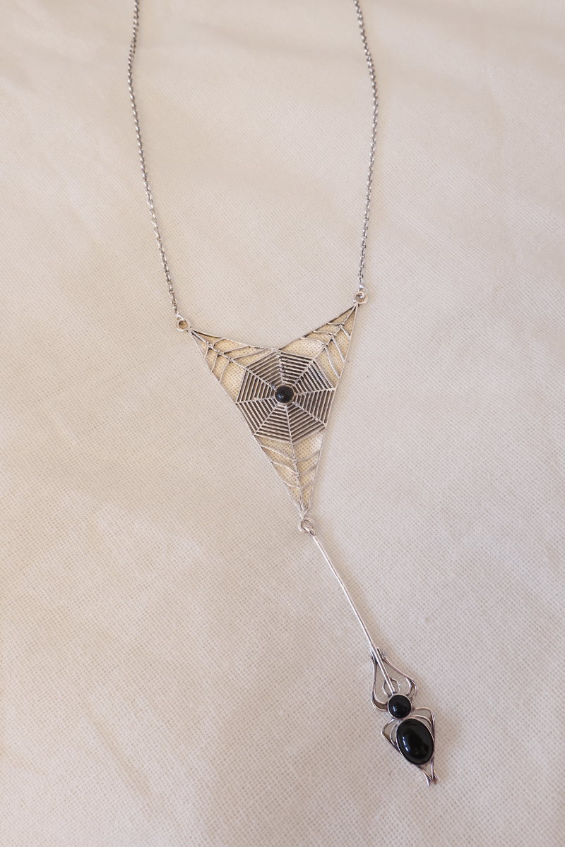 Arachne Necklace in Silver with Black Onyx