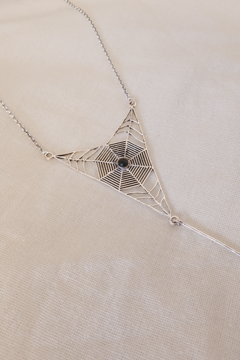 Arachne Necklace in Silver with Black Onyx