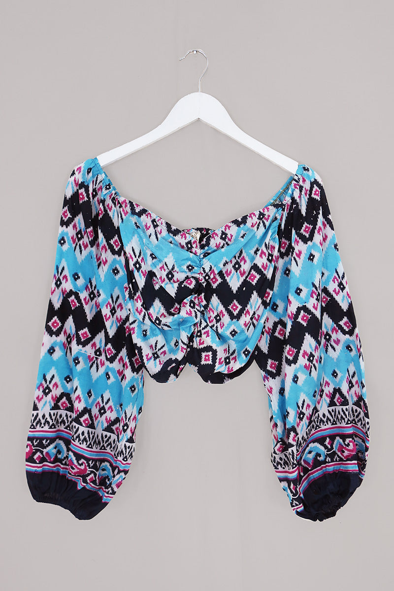 Ariel Top - Vintage Sari - Aqua - Free Size