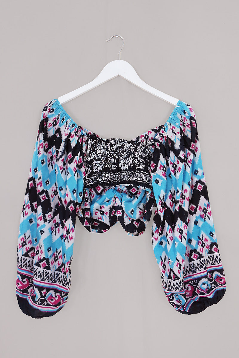 Ariel Top - Vintage Sari - Aqua - Free Size