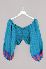 Ariel Top - Vintage Sari - Turquoise - Free Size