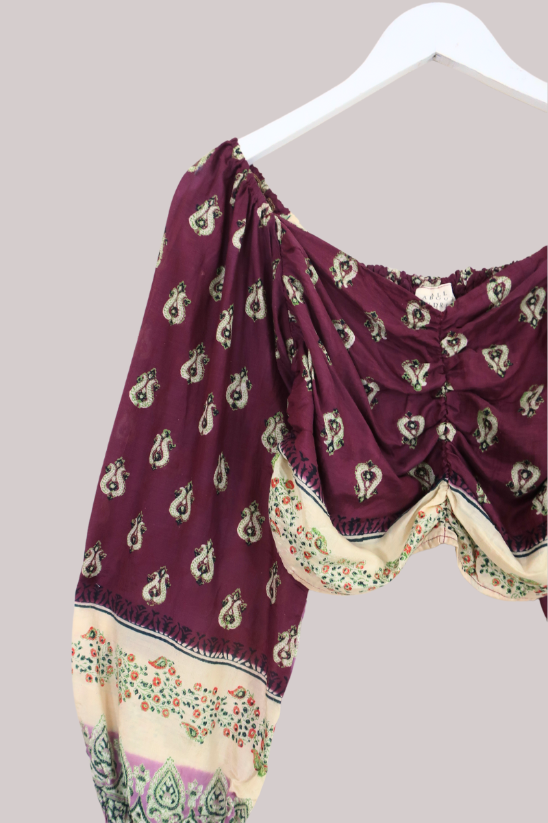 Ariel Top - Vintage Sari - Plum Purple Paisley - Free Size by All About Audrey