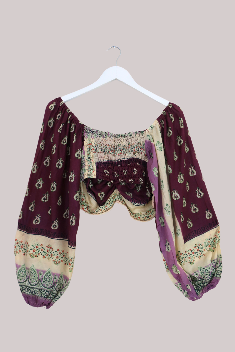 Ariel Top - Vintage Sari - Plum Purple Paisley - Free Size by All About Audrey