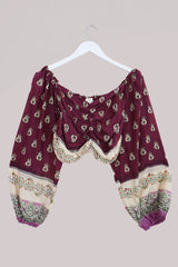 Ariel Top - Vintage Sari - Plum Purple Paisley - Free Size by All About Audrey