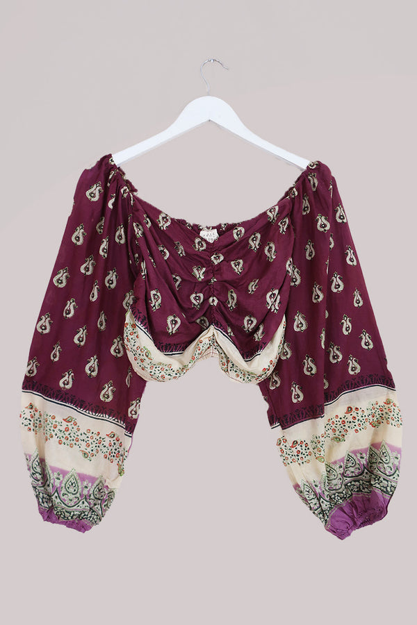 Ariel Top - Vintage Sari - Plum Purple Paisley - Free Size by All About Audrey