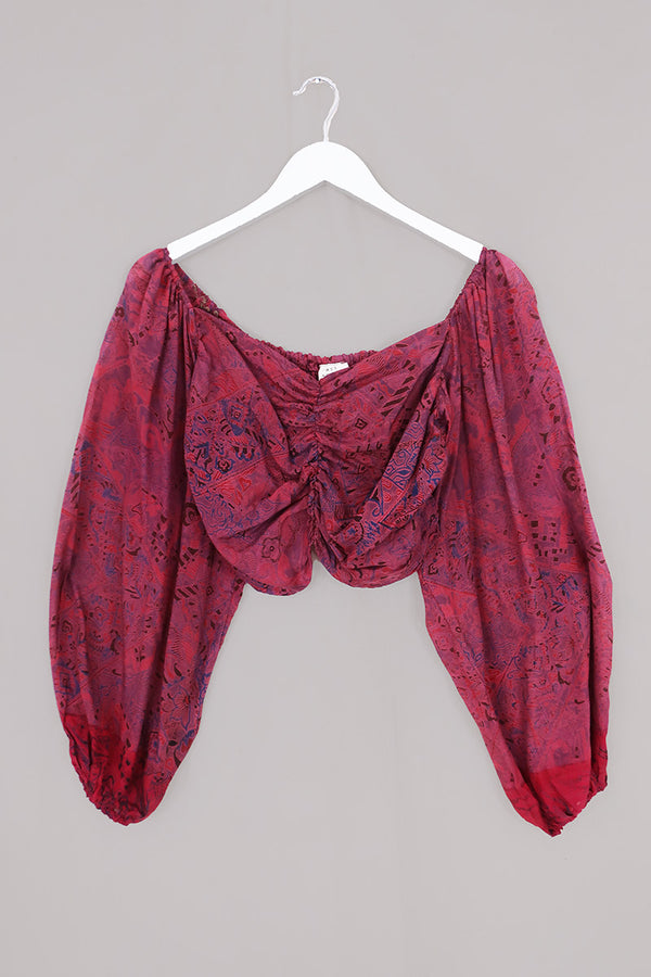 Ariel Top - Vintage Sari - Abstract Florals - Free Size