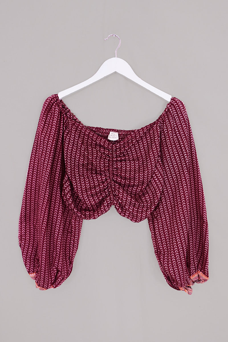 Ariel Top - Vintage Sari - Magenta Petal - Free Size