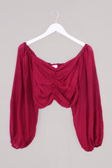 Ariel Top - Vintage Sari - Boho Burgundy - Free Size