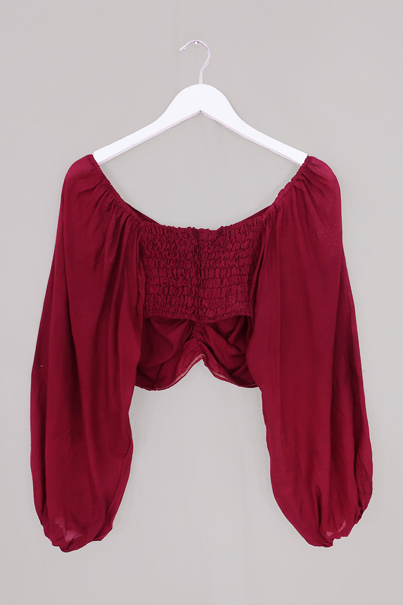 Ariel Top - Vintage Sari - Boho Burgundy - Free Size
