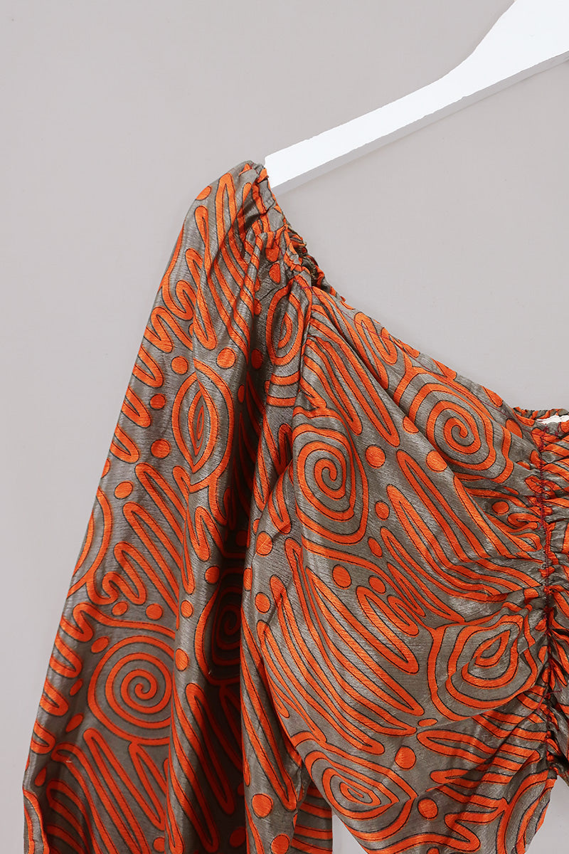 Ariel Top - Vintage Sari - Molten - Free Size
