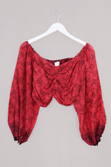 Ariel Top - Vintage Sari - Scarlet Botanical - Free Size