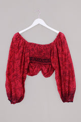 Ariel Top - Vintage Sari - Scarlet Botanical - Free Size
