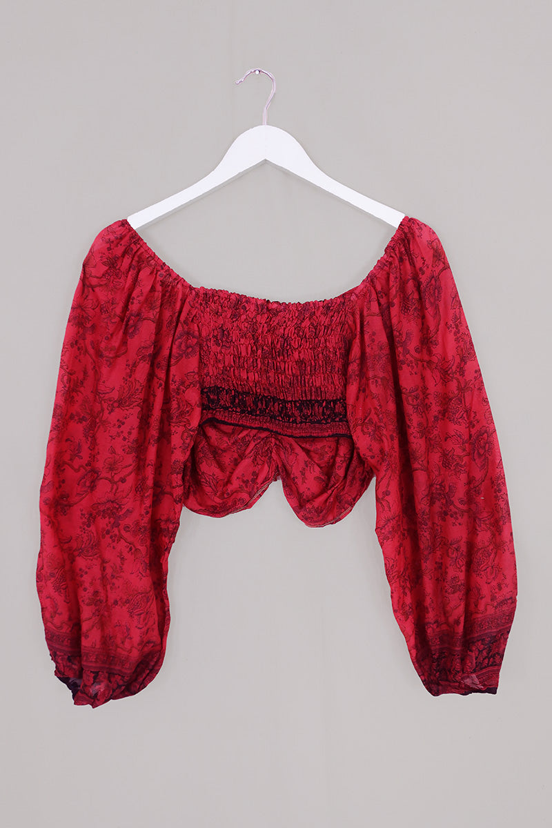 Ariel Top - Vintage Sari - Scarlet Botanical - Free Size