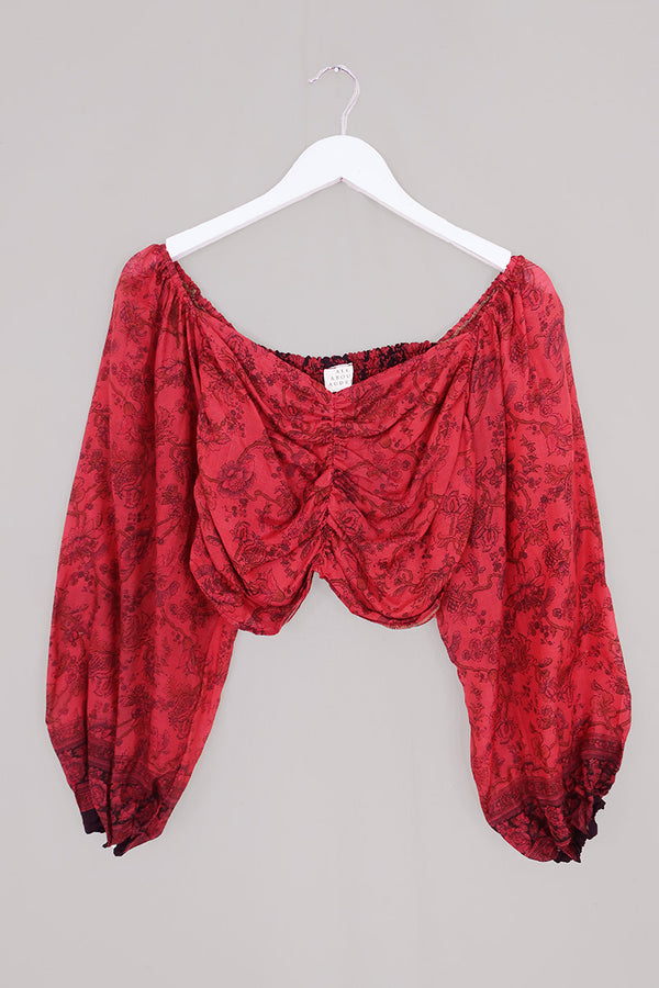 Ariel Top - Vintage Sari - Scarlet Botanical - Free Size
