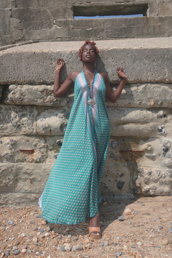 Athena Maxi Dress - Vintage Sari - Mermaid Blue & Mauve Paisley - S to L/XL By All About Audrey