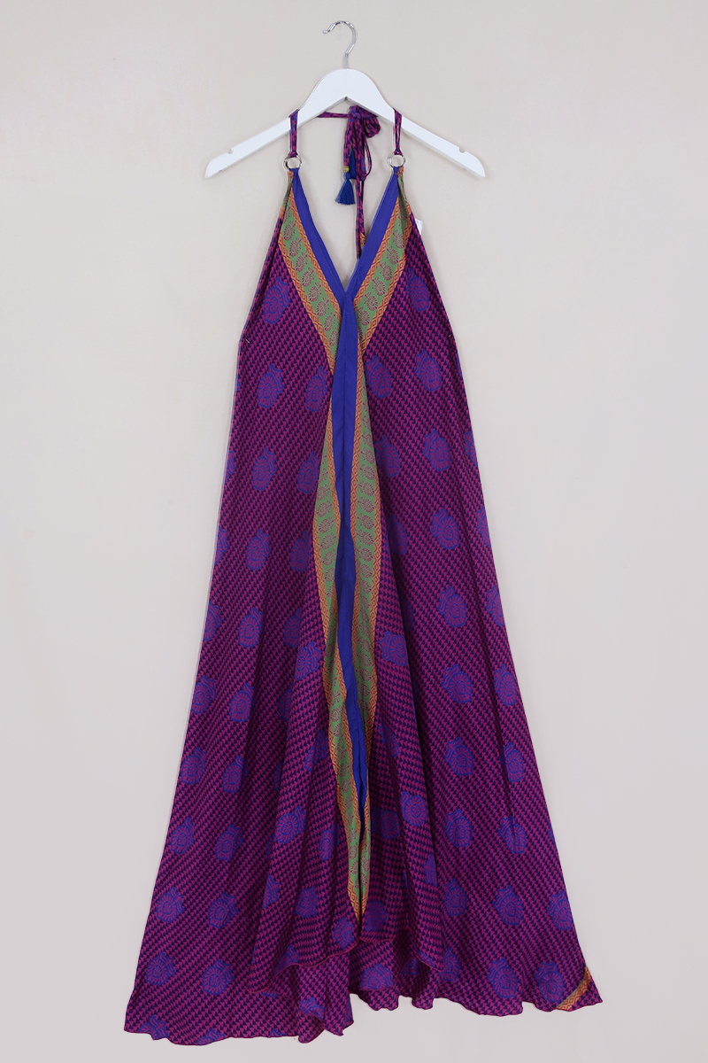 Athena Maxi Dress - Vintage Sari - Blueberry & Violet Tiles - S to L/XL by All About Audrey